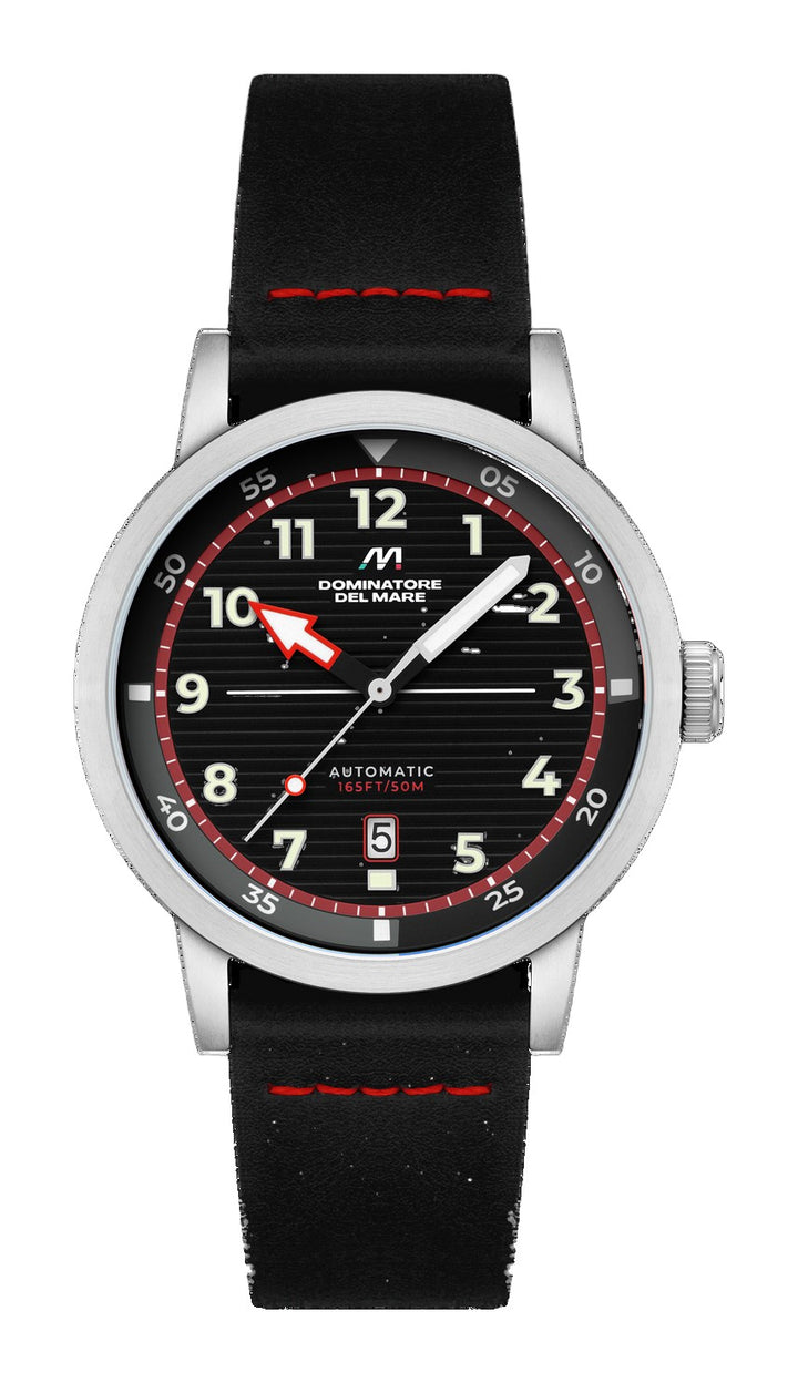 Camogli Automatic Black / Black & Red Leather | Black Dial