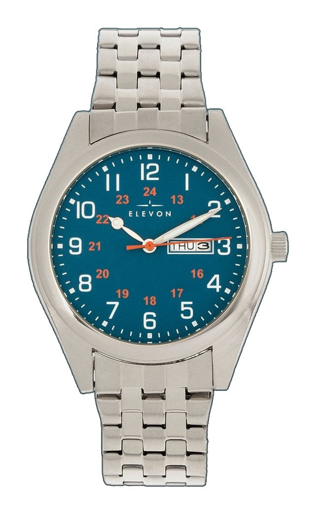 Gann Bracelet Watch w Day/Date Silver/Teal | Blue Dial