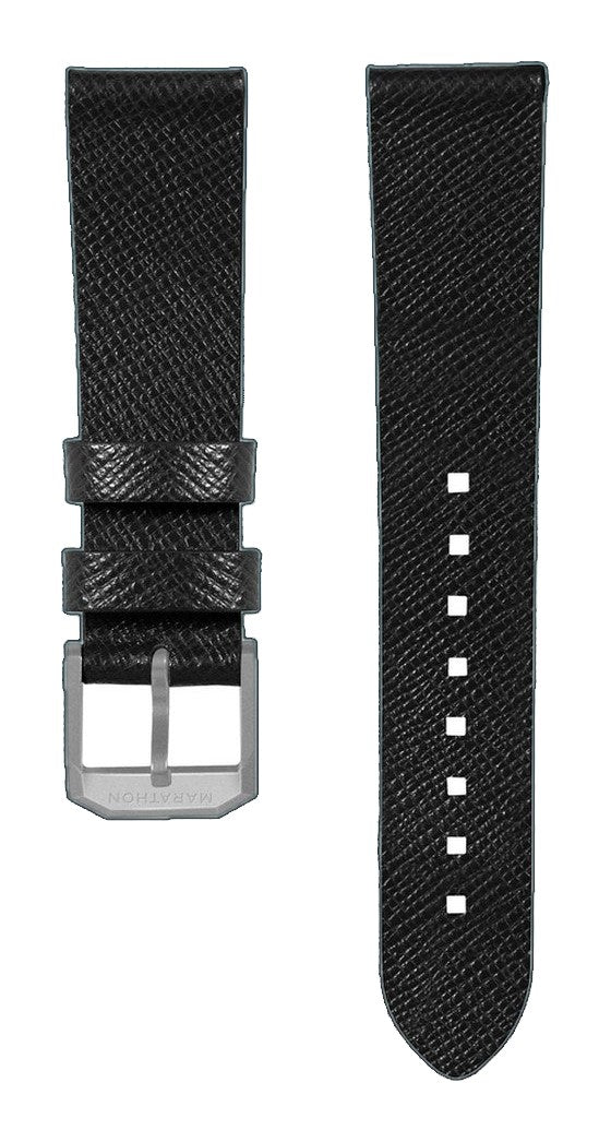 STRAP, 20mm, ITALIAN LEATHER, CROSS HATCH, PARKERIZED BUCKLE, BLACK, STANDARD ITALIAN LEATHER, CROSS HATCH
