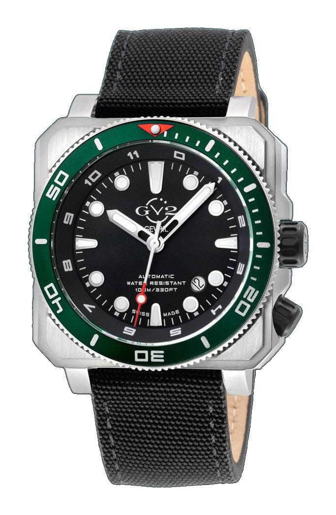 XO Submarine Swiss Made SW200  inner and outer rotating bezel, metal band  Black Black/ green bezel | Black Dial
