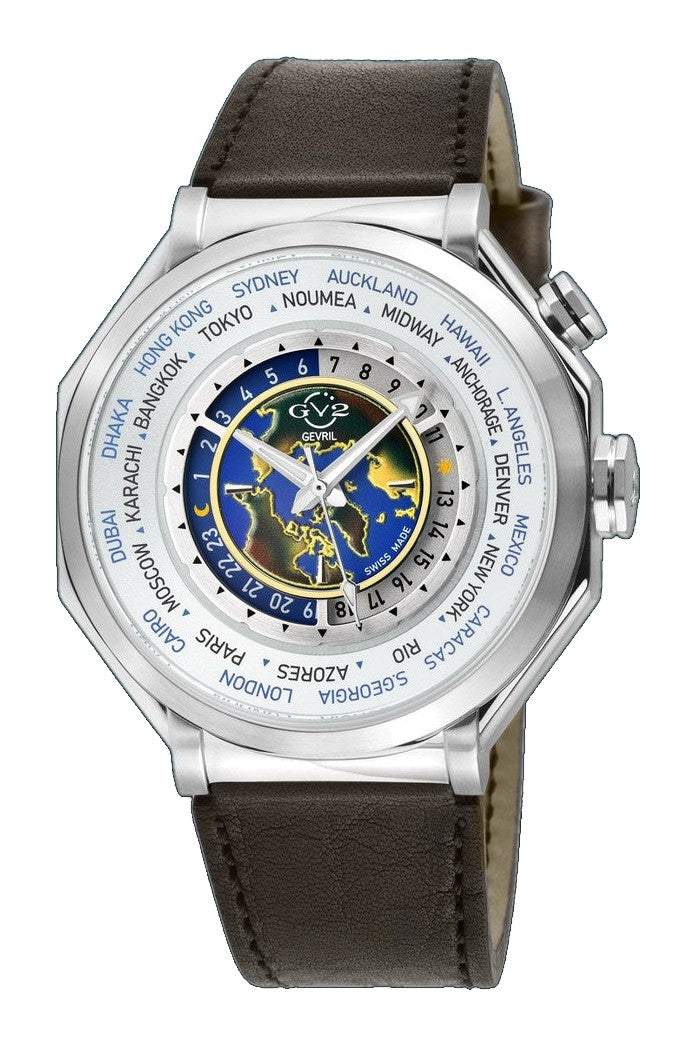 Marchese GV2 Men's Marchese IPYG Case, Silver Dial Watch, Brown Handmade  Italian Leather Strap | Silver Dial