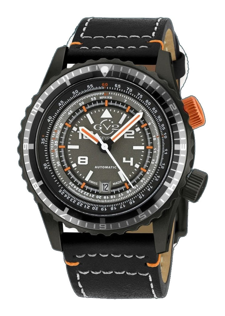 Contasecondi GV2 Contasecondi Men's Grey/Orange Dial Black Calfskin Leather Watch