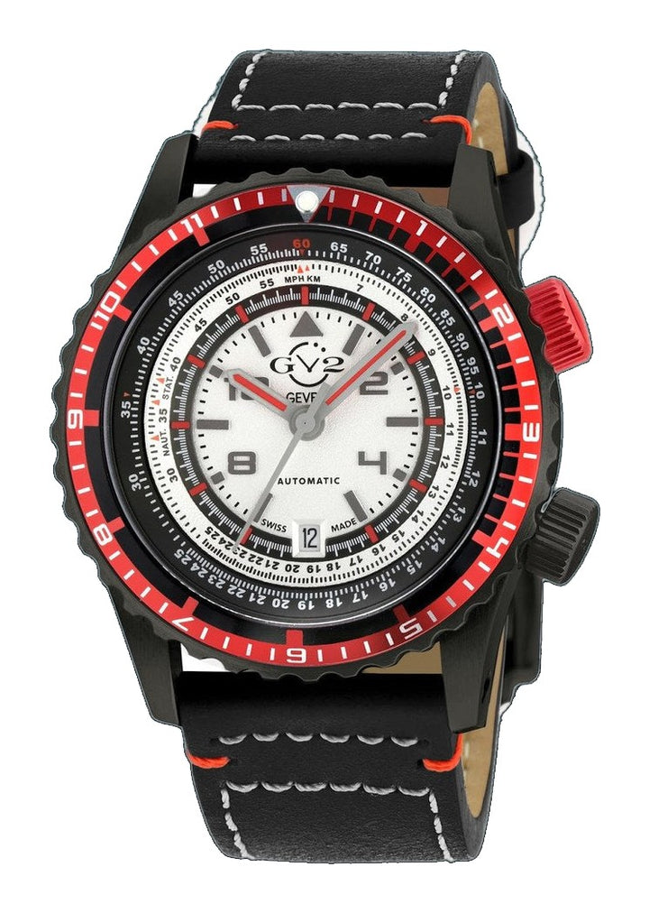 Contasecondi GV2 Contasecondi Men's Silver/Red Dial Black Calfskin Leather Watch | Silver Dial