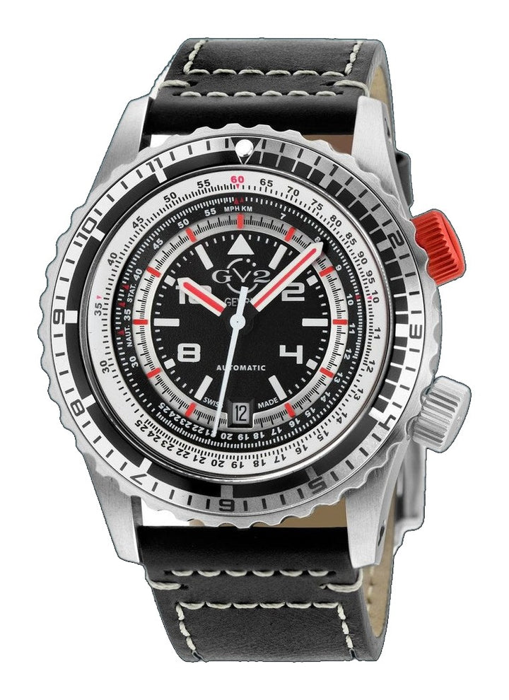 Contasecondi GV2 Contasecondi Men's Black/Red Dial Black Calfskin Leather Watch | Black Dial