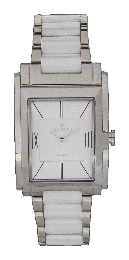 Men's Swiss Quartz White Ceramic & Stainless Steel Rectangular Dress Watch  |  Dial