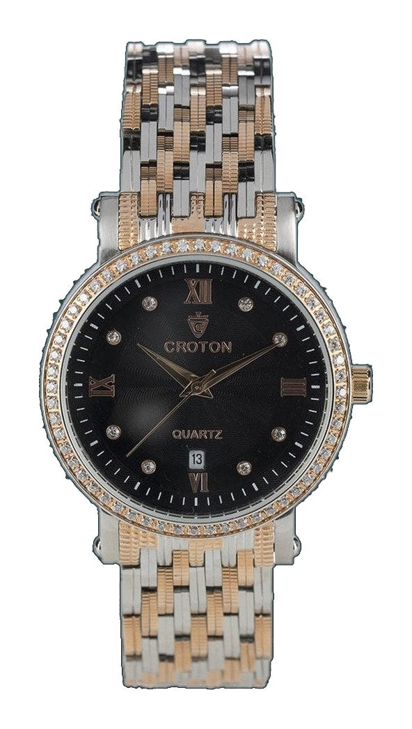Croton Gents CZ dial with swirl Pattern two tone/black | Black Dial