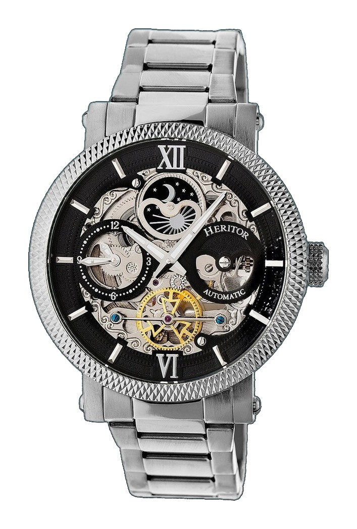 Automatic Aries Skeleton Bracelet Watch Silver/Black | Black Dial