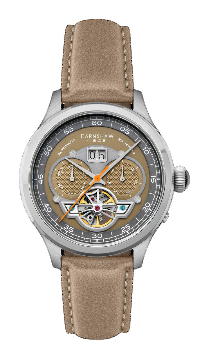 Baron Grand Date Calendar Open Heart Automatic Gray / Tan Leather | Gray Dial