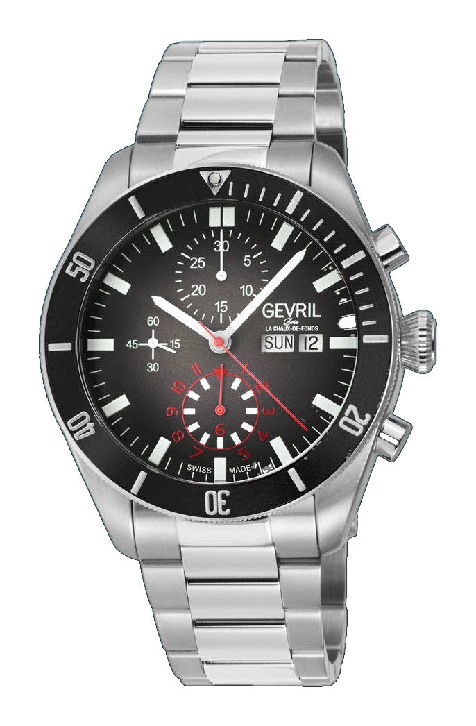 Yorkville - Chronograph Gevril Yorkville Swiss Automatic Chronograph  Watch, SS Case, Black bezel, Black Dial | Black Dial