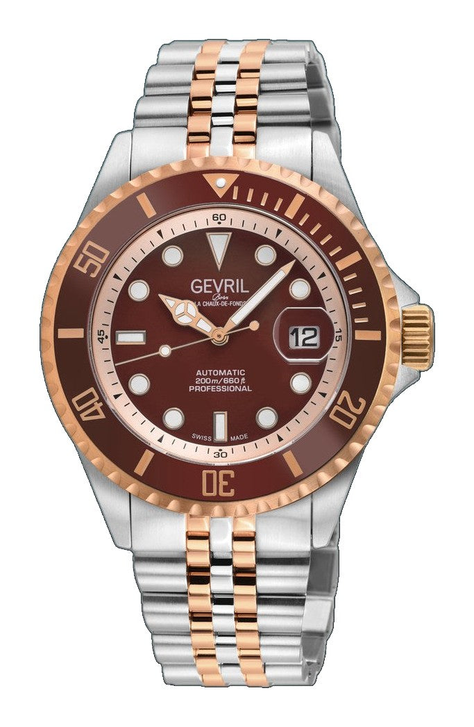 Wall Street Gevril Swiss Made SW200-1 Steel Rotating Brown Ceramic Bezel , 316L case, Brown Dial | Brown Dial