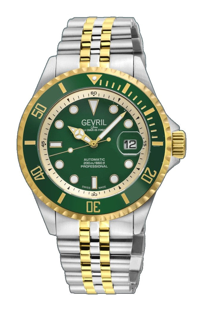 Wall Street Gevril Swiss Made SW200-1 Steel Rotating Green Ceramic Bezel , 316L case, Green Dial | Blue Dial