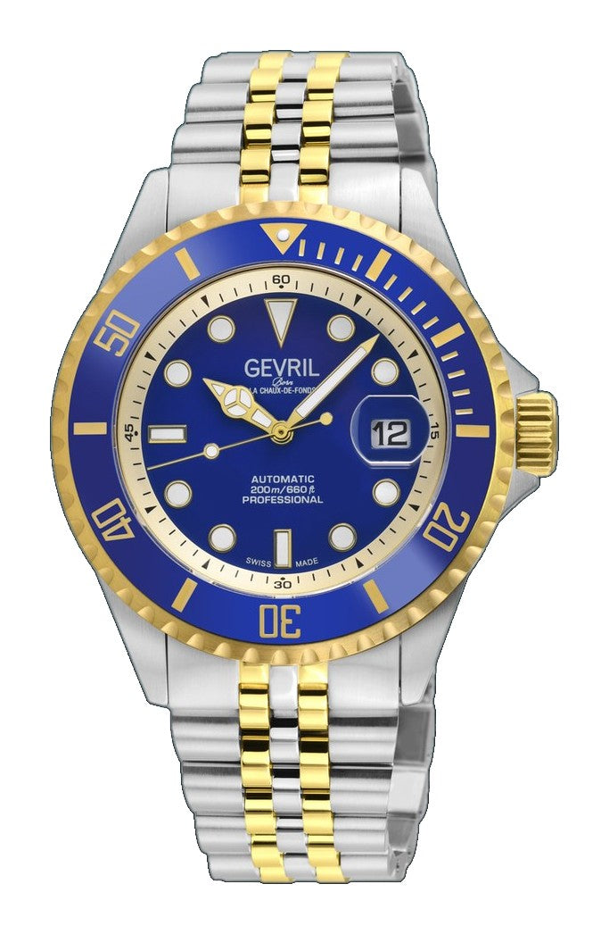 Wall Street Gevril Swiss Made SW200-1 Steel Rotating Blue Ceramic Bezel , 316L case, Blue Dial Blue Dial
