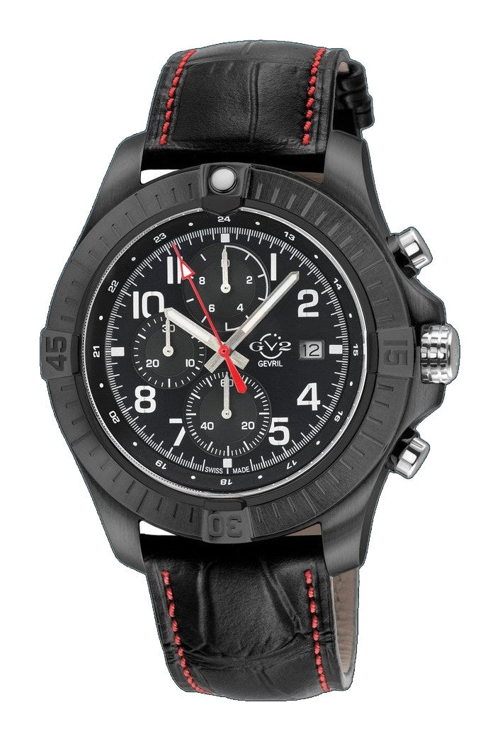 T38 GV2 Swiss Quartz Chronograph, 316L IPBLK Case, Black Enamel Dial, Black Handmade Italian Leather Strap | Black Enamel Dial
