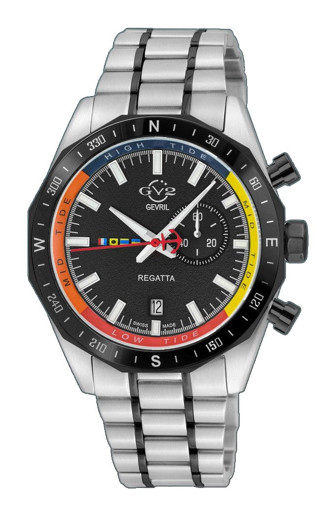 Regatta GV2 Swiss Quartz,Tide cycle indicator, Black dial, Two toned SS/IPBLK Bracelet | Black Dial
