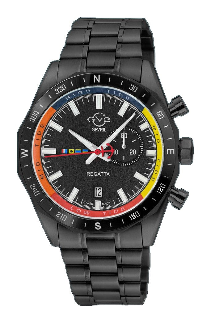 Regatta GV2 Swiss Quartz,Tide cycle indicator, Black dial, IPBLK Stainless Steel Bracelet | Black Dial