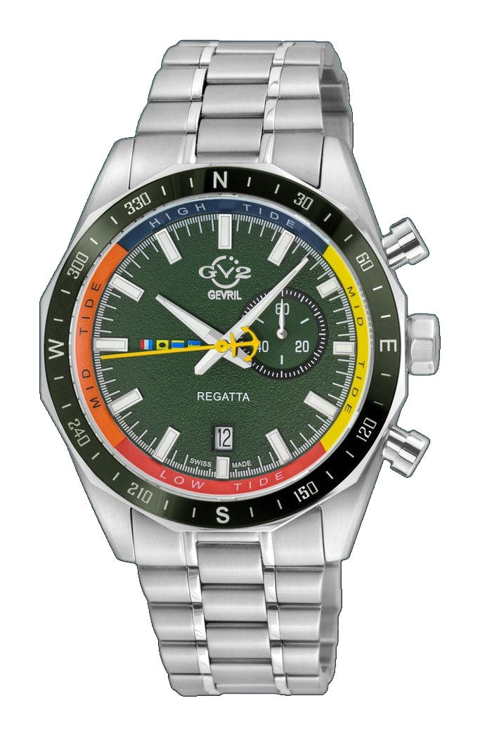 Regatta GV2 Swiss Quartz,Tide cycle indicator, Green dial, 316L Stainless Steel Bracelet | Green Dial