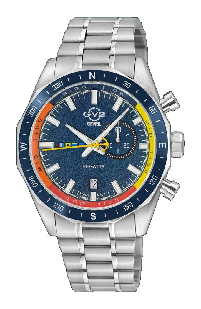 Regatta GV2 Swiss Quartz,Tide cycle indicator, Blue dial, 316L Stainless Steel Bracelet | Blue Dial