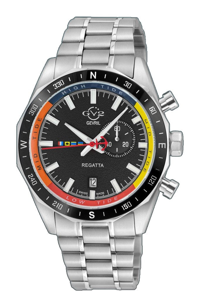 Regatta GV2 Swiss Quartz,Tide cycle indicator, Black dial, 316L Stainless Steel Bracelet | Black Dial