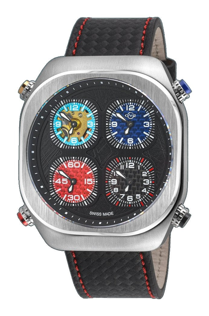 Quattro Zone GV2 Swiss Quartz, 316L Silver Case, Black dial, Sub Dials, Black Italian Leather Strap | Black Dial