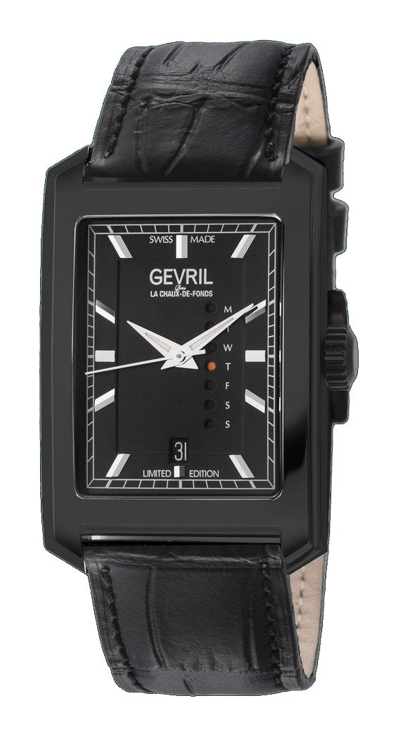 Manhattanhenge Gevril Swiss Made Automatic, Black Case, Black Dial, Black Italian Leather Strap | Black Dial