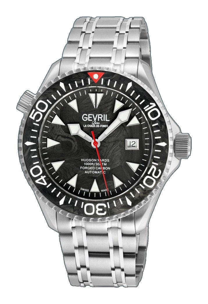 Hudson Yards -Forged Carbon Fiber Swiss Automatic SW200-1 - Forged Carbon Fiber Black Dial,  Unidirectional Rotating Bezel, 316L  Bracelet | Black Dial
