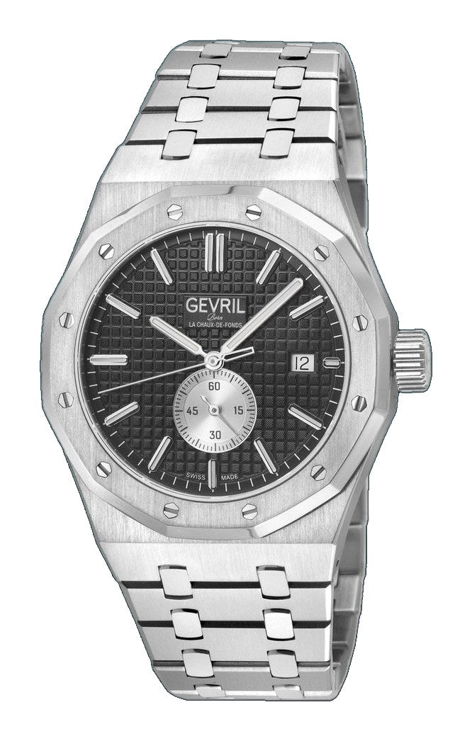Gotham Swiss Automatic Movement, Black Embossed Dial, Silver Counter  316L SS Bracelet | Black Dial