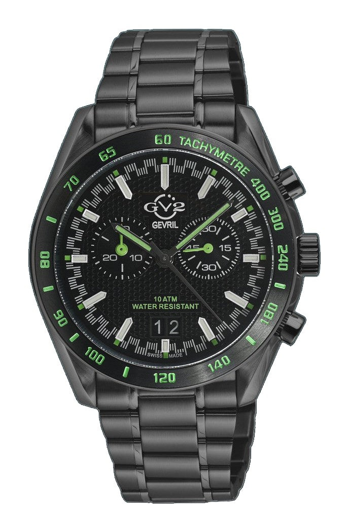 Freccia-Chronograph GV2 Swiss Quartz, SS/IPBLK Case, Black Bezel, Black Dial, IPBLK Stainless Steel Bracelet | Black Dial