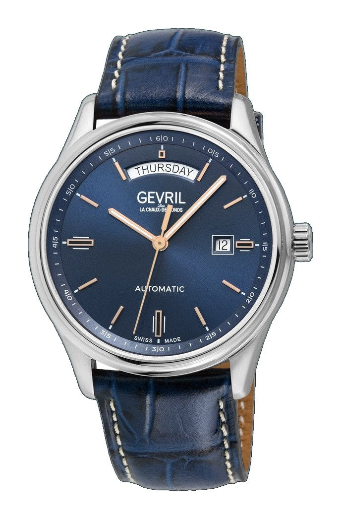 Excelsior Swiss made Automatic Sellita SW240, Day Date Blue Dial,  Blue Italian Handmade Leather Strap | Blue Dial