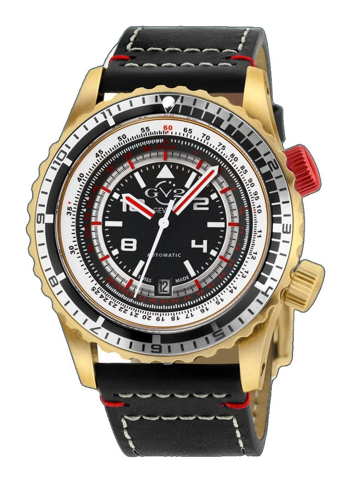 Contasecondi Gold GV2 by Gevril Swiss Automatic Dual Rotating Bezel Watch | Black Dial