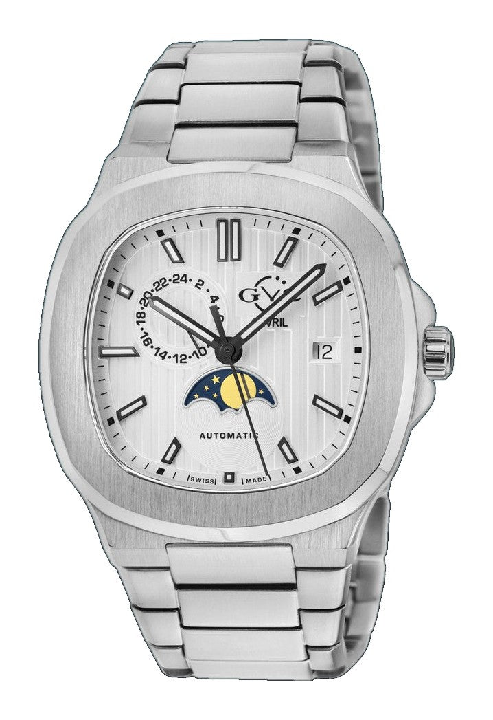 Potente - Moon phase Swiss Automatic, Sellita SW285-1,AMoon Phase, SS Case, White Dial, SS Bracelet | White Dial