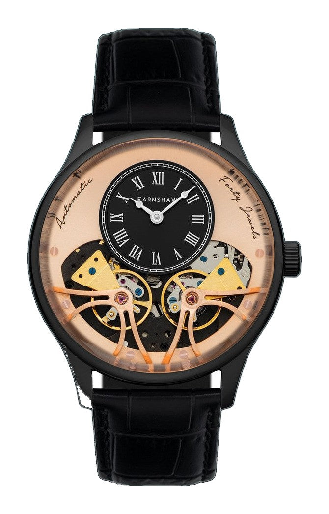 Thomas Earnshaw Scientists Faraday Double Barrel Automatic Black & Rose Gold / Leather | Black Dial