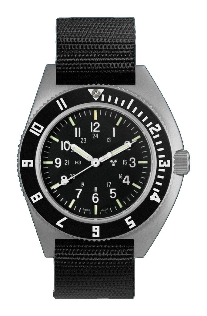 NAV, QUARTZ, SAPH, STE, COL: SS/BKBK NYLON 11" Black Sterile/Nylon | Black Dial