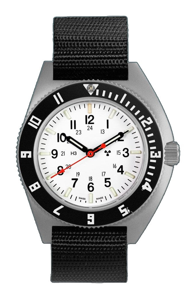 NAV, QUARTZ, SAPH, ARCTIC STERILE, COL: SS//BKBK NYLON 12" Arctic SSNAV on 12 Ballistic | Arctic Dial