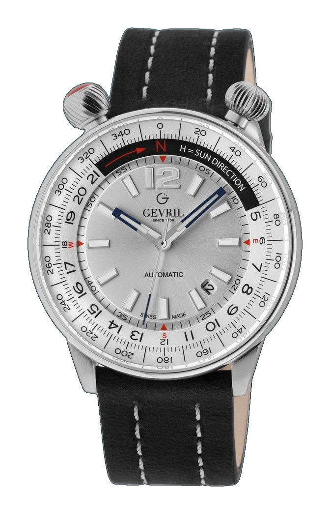 Wallabout Swiss Made Automatic Solar compass silver Black | Silver Dial