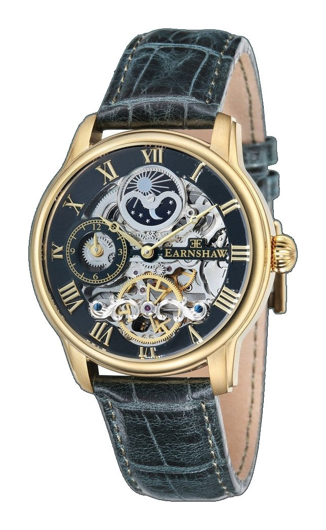 Longitude Automatic Skeleton Watch Green / Genuine leather strap | Semi-transparent Dial