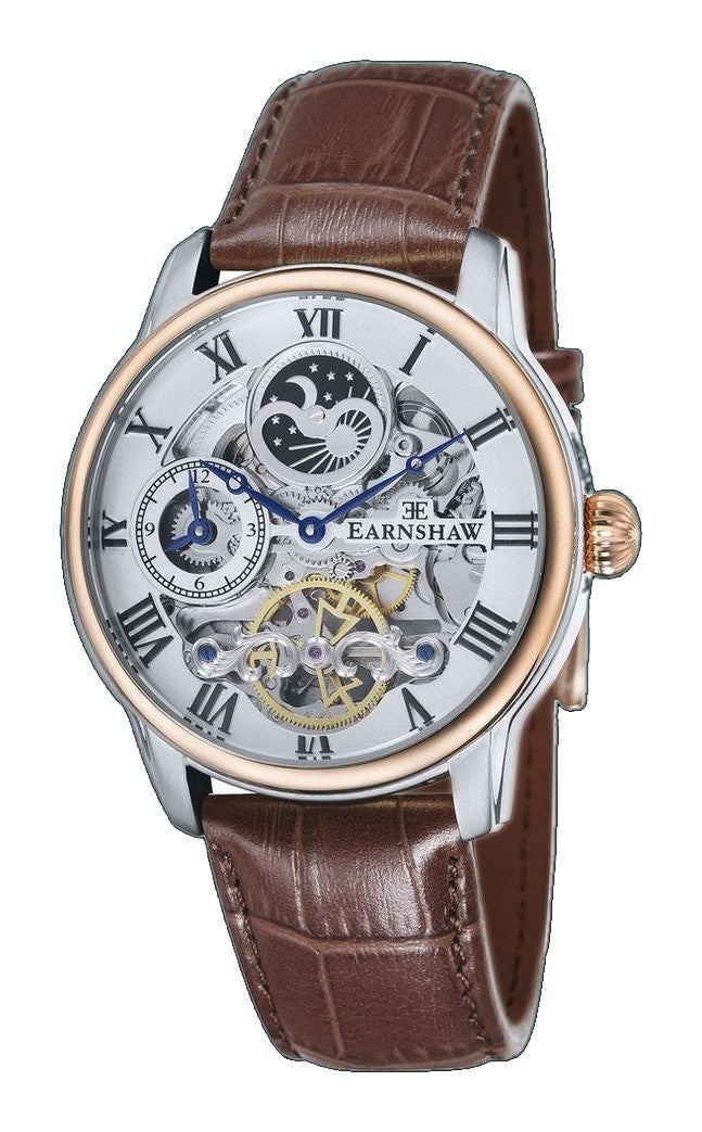 Longitude Automatic Skeleton Watch Silver White & Brown / Genuine leather strap Semi-transparent Dial