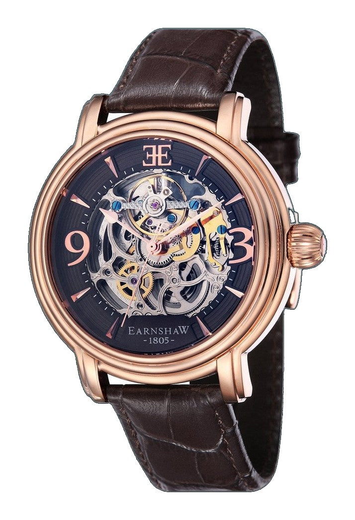 Longcase Automatic Skeleton Watch Brown / Genuine leather strap | Brown Dial