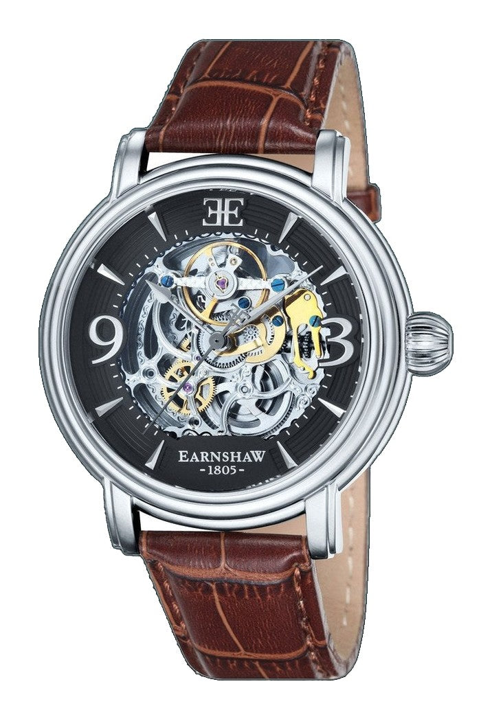Longcase Automatic Skeleton Watch Grey & Brown / Genuine leather strap | Gray Dial