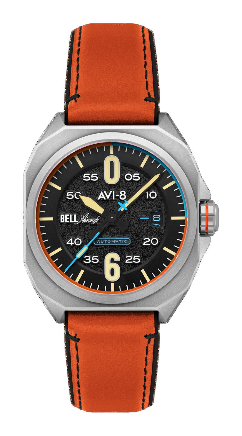 Bell X-1 Machbuster Automatic Black / Orange Hybrid leather and rubber strap | Black Dial