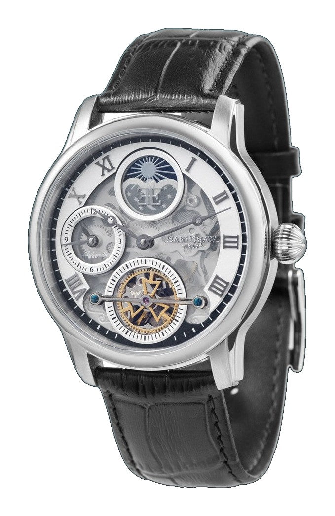 Longitude (Shadow Automatic) Automatic Skeleton Watch Silver White & Black / Genuine leather strap Silver Dial