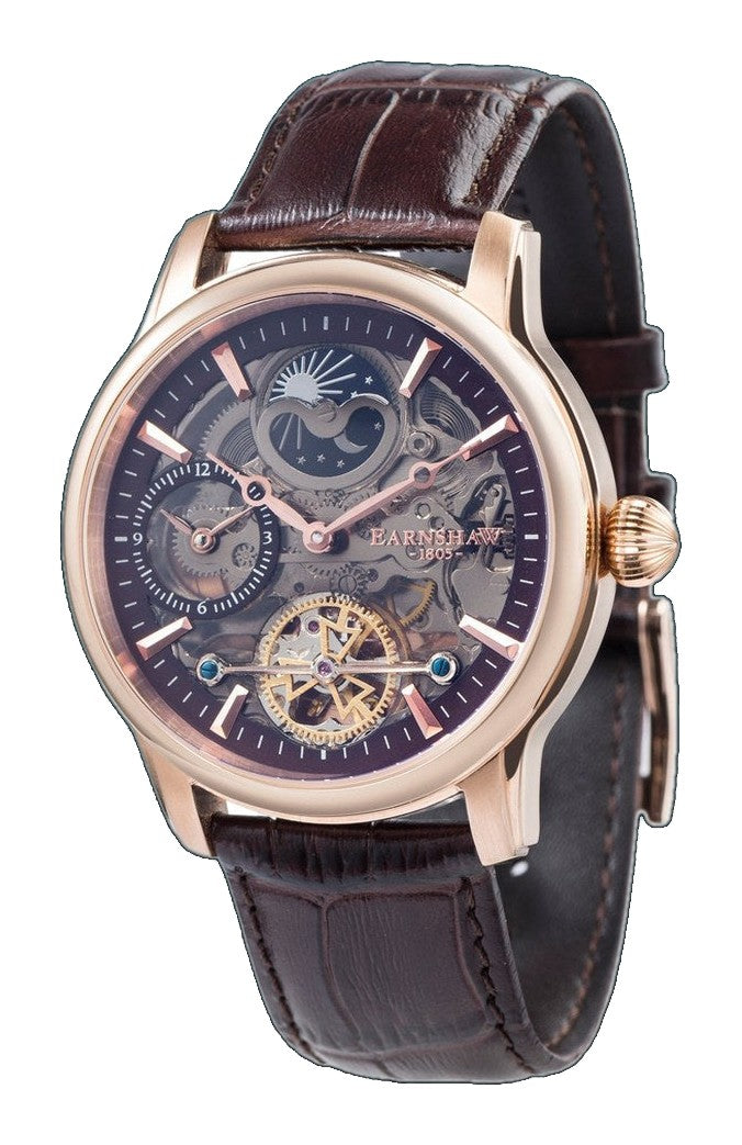Longitude (Shadow Automatic) Automatic Skeleton Watch Brown / Genuine leather strap | Semi-transparent Dial
