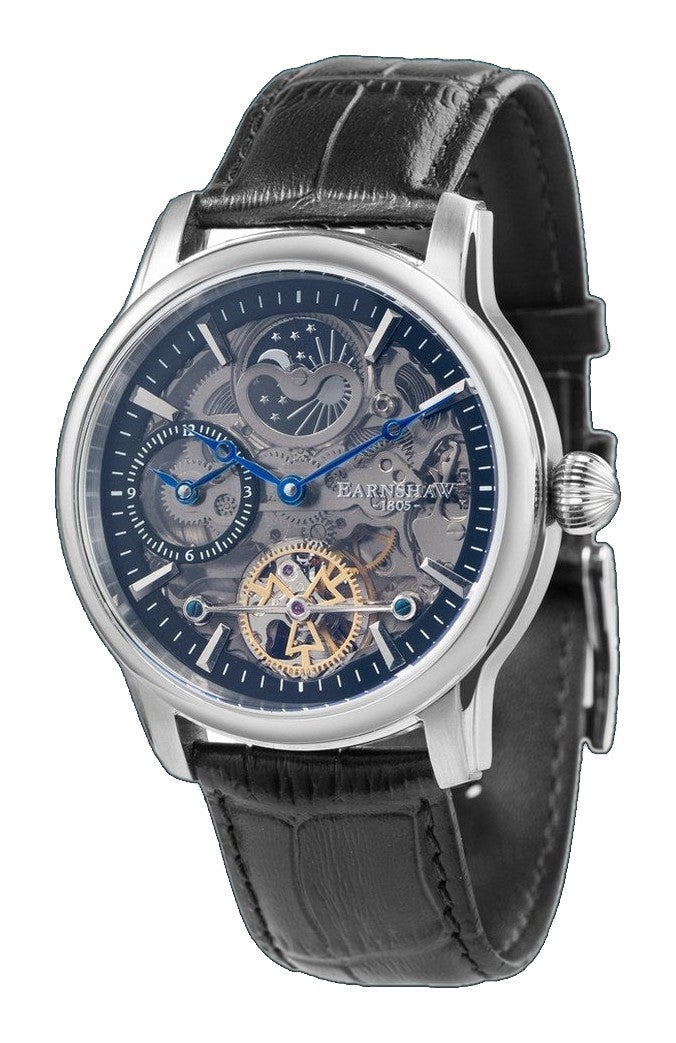 Longitude (Shadow Automatic) Automatic Skeleton Watch Black / Genuine leather strap Black Dial