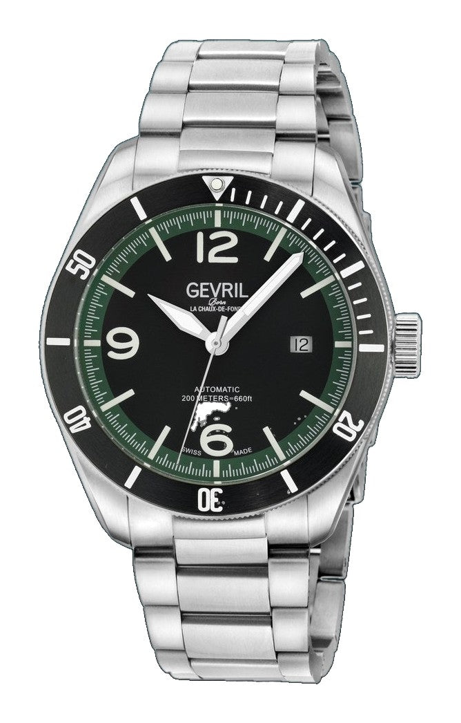 Yorkville Gevril Men's Yorkville Black Dial Sellita SW200 Swiss Automatic Unidirectional Rotating Bezel Bracelet Date Luminous Watch | Black Dial