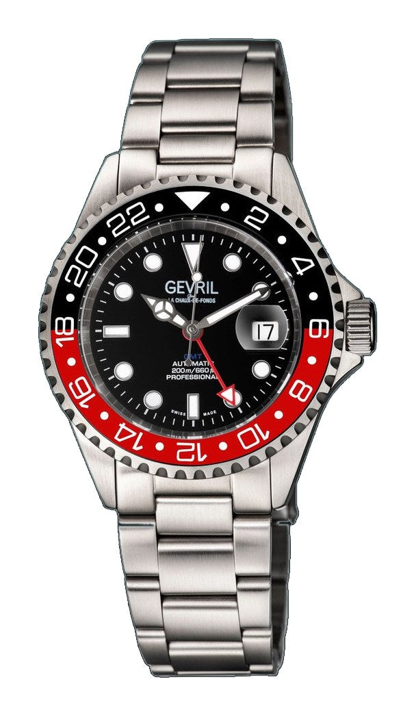 Wall Street GMT Swiss Made SW330 GMT Swiss Automatic Diver's watch black/red | Black Dial