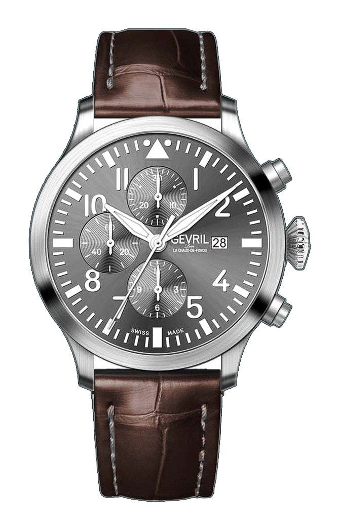 Vaughn Swiss automatic ETA 7750 pilot chronograph gray Dial, Italian Leather Strap Gray Dial