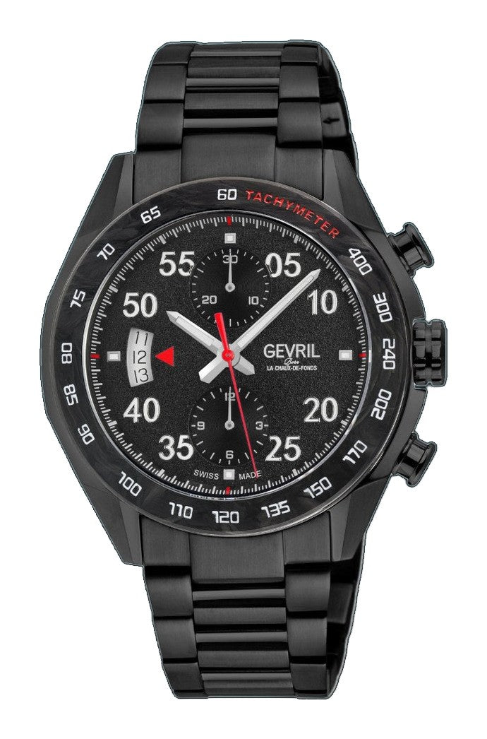Ascari - Chronograph Swiss made Automatic Chrono Sellita SW500 forged carbon bezel  Black, IPBK Stainless steel | Black Dial