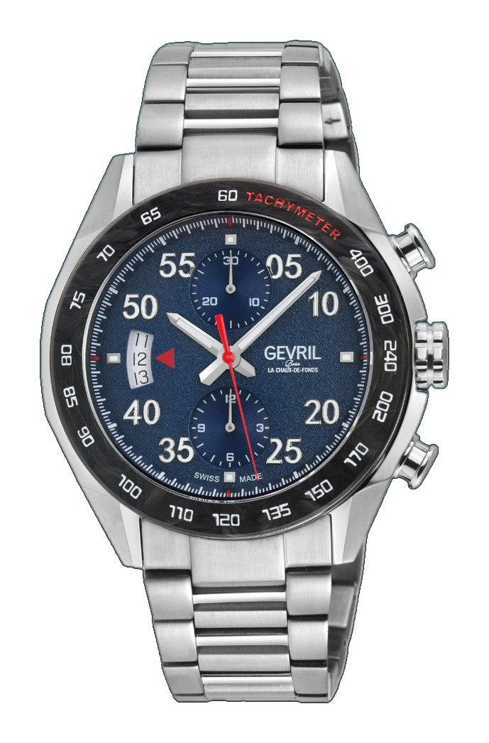 Ascari - Chronograph Swiss made Automatic Chrono Sellita SW500 forged carbon bezel  Blue Dial,  Stainless steel | Blue Dial