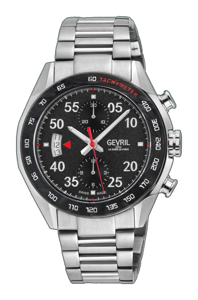 Ascari - Chronograph Swiss made Automatic Chrono Sellita SW500 forged carbon bezel  Black dial, Stainless steel | Black Dial