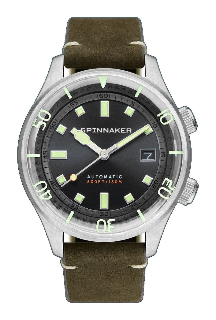 Bradner Black / Green / Leather | Black Dial