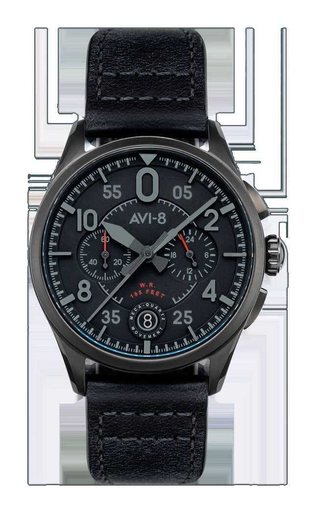 Spitfire Lock Chronograph Watch Black / Leather | Black Dial